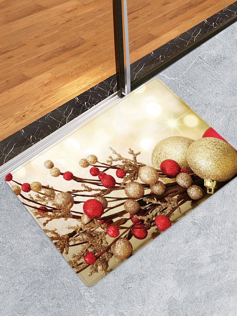

Christmas Balls Branch Pattern Water Absorption Area Rug, Multi
