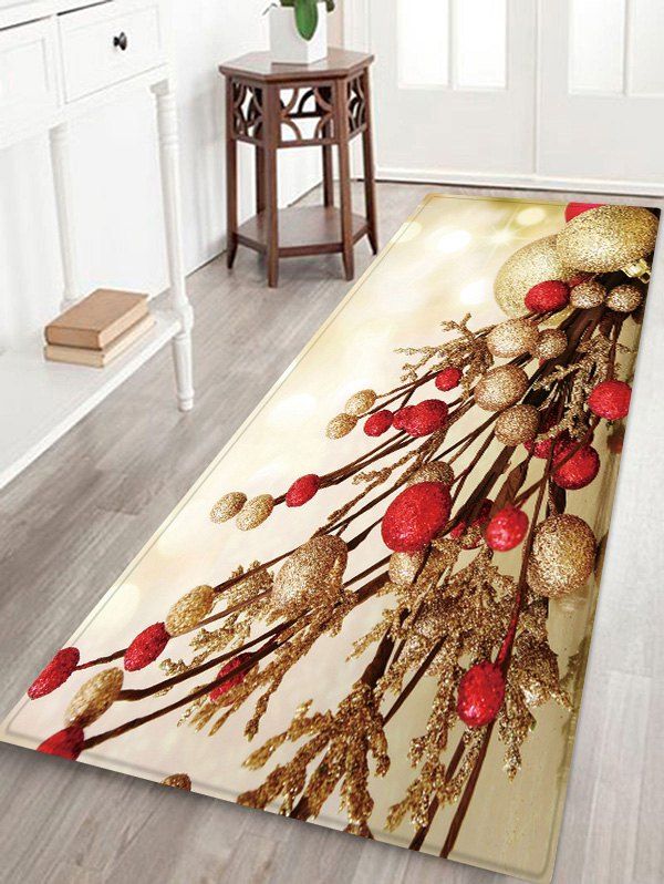 

Christmas Balls Branch Pattern Water Absorption Area Rug, Multi