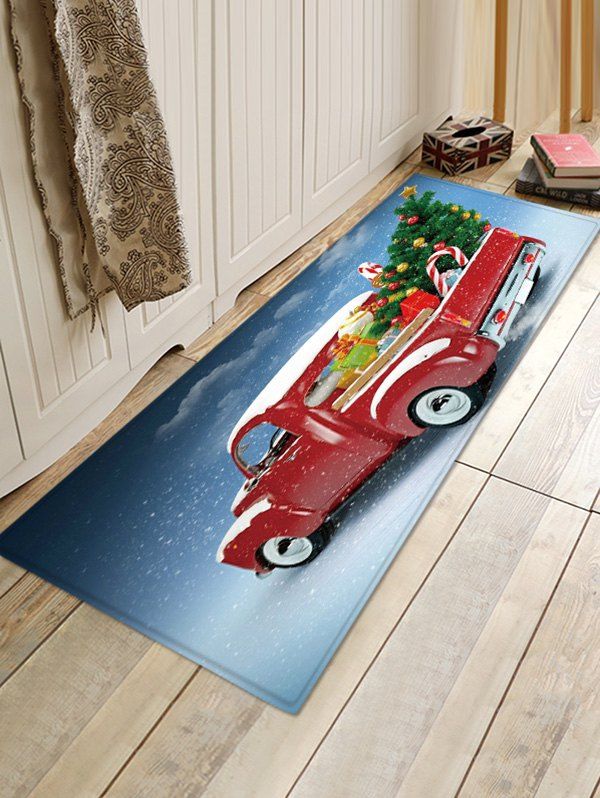

Christmas Tree Car Pattern Water Absorption Floor Rug, Multi