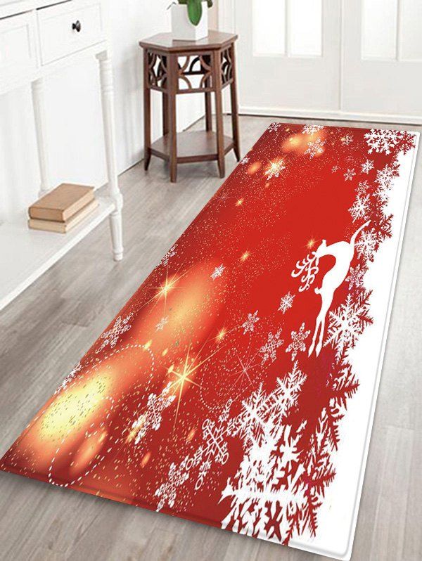 

Christmas Elk Snowflake Pattern Anti-skid Water Absorption Area Rug, Red