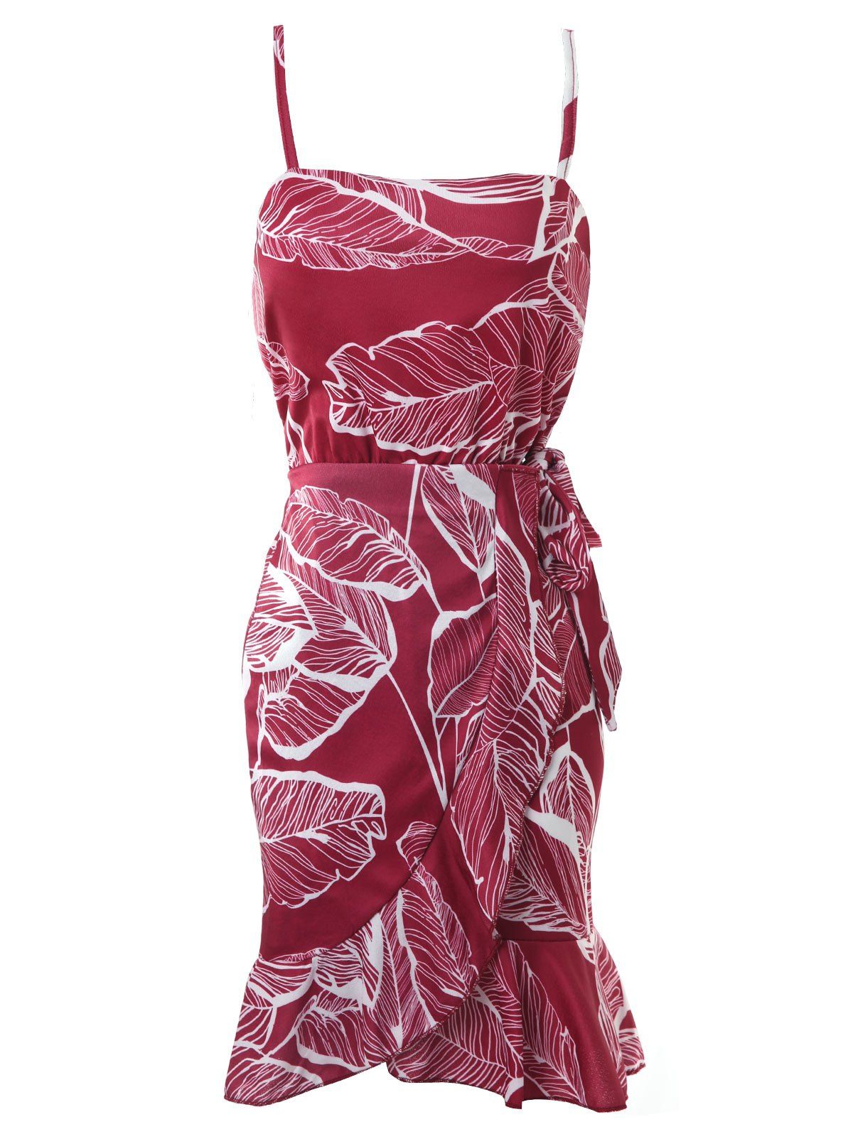 

Printed Flounced Mini Slip Dress, Red
