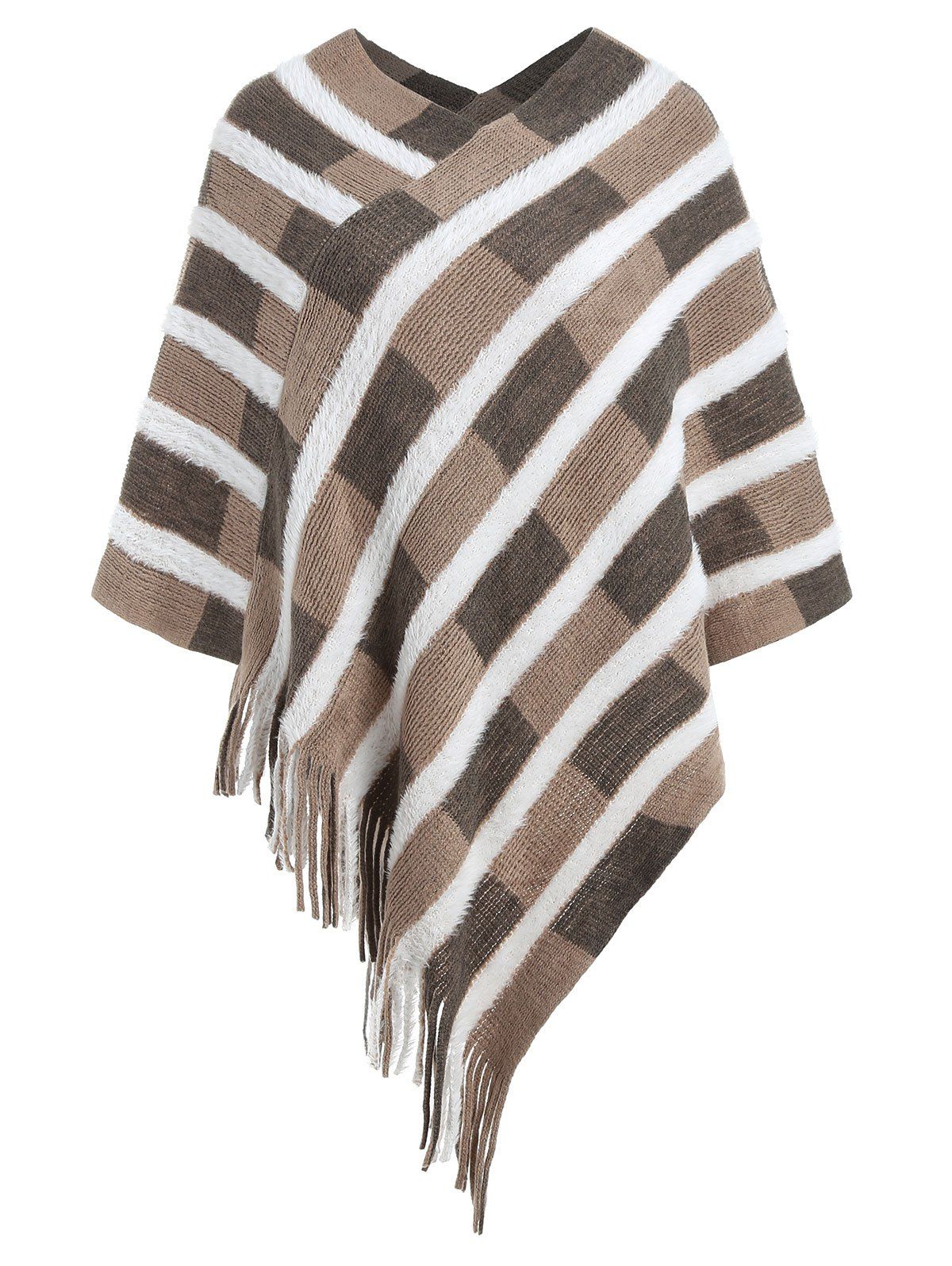 Asymmetric Fringed Cape Sweater, Multi