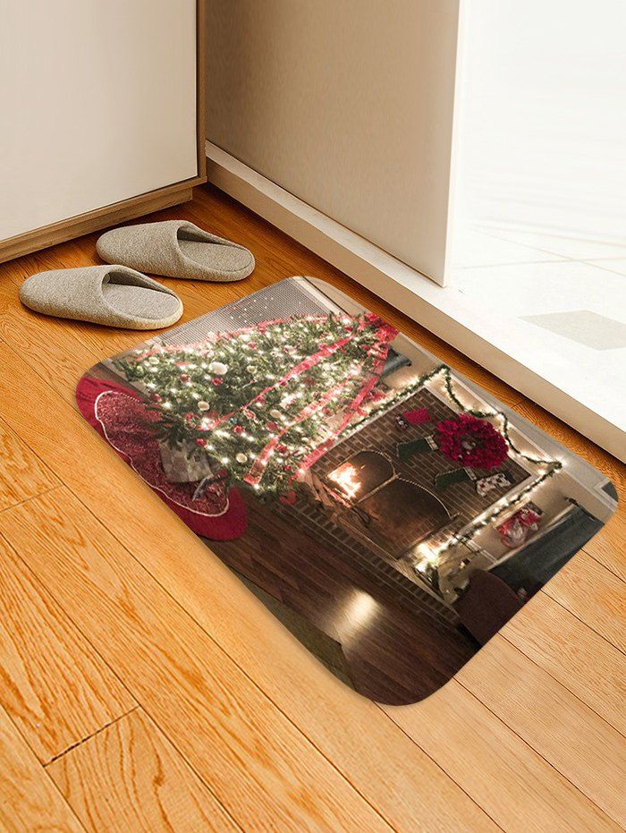 

Christmas Tree Fireplace Pattern Water Absorption Anti-skid Area Rug, Multi