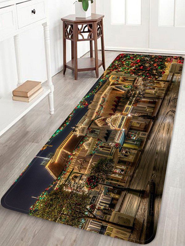 

Christmas House Tree Pattern Anti-skid Water Absorption Area Rug, Multi