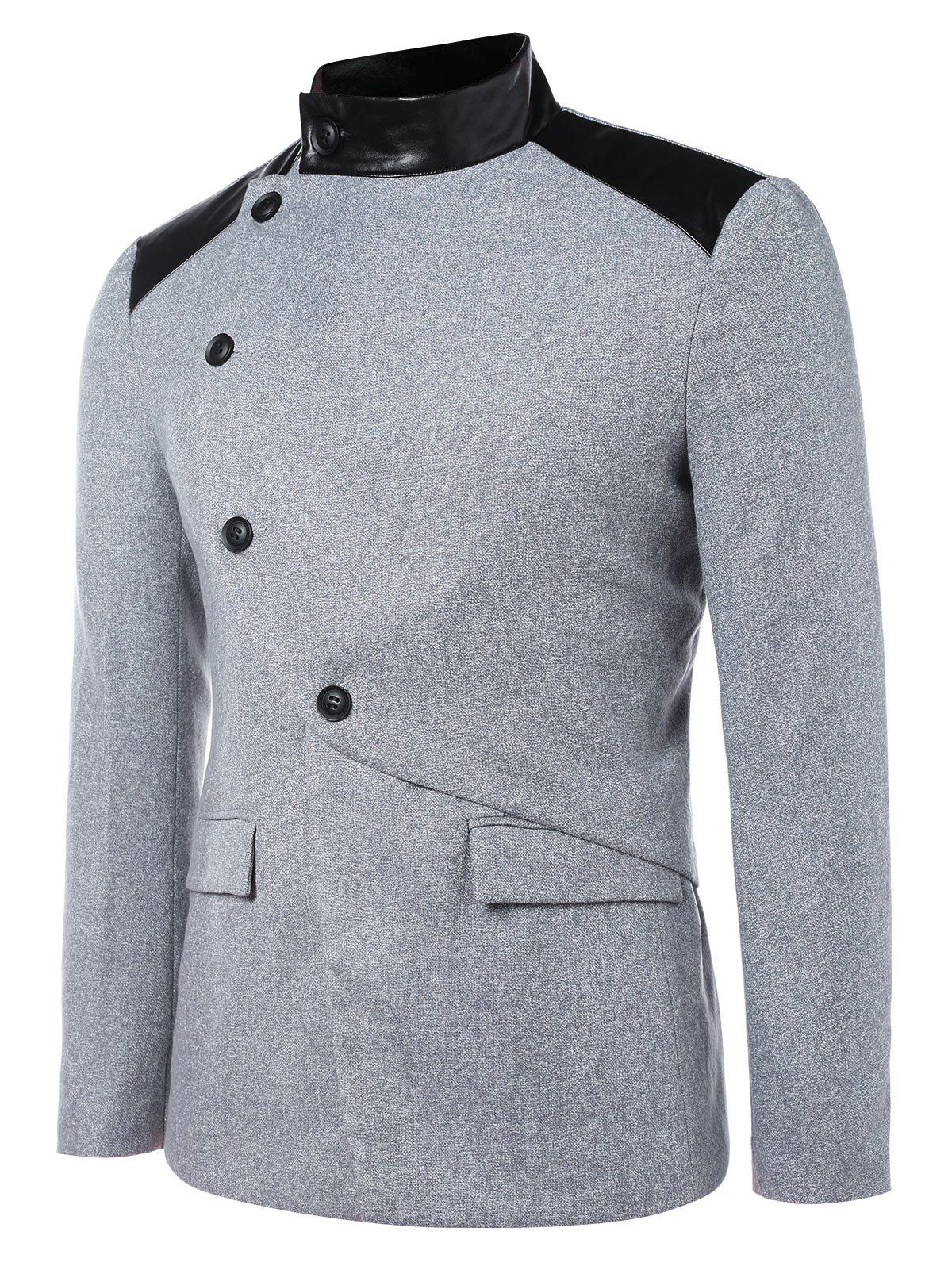 

Stand Collar Color Block Blazer, Gray