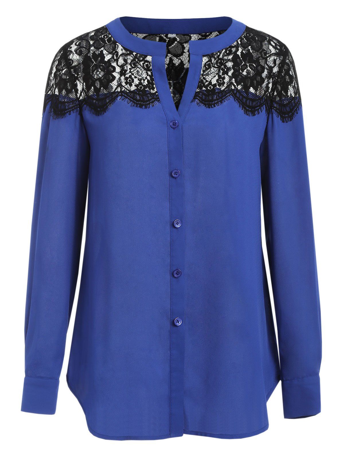

Lace Panel Full Sleeve Shirt, Blue