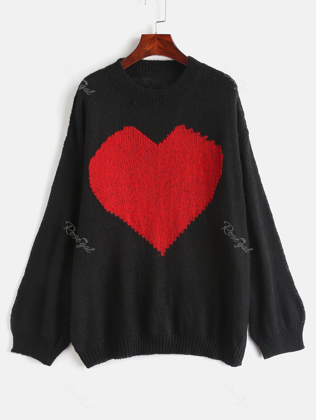 

Heart Pattern Plus Size Drop Shoulder Sweater, Black