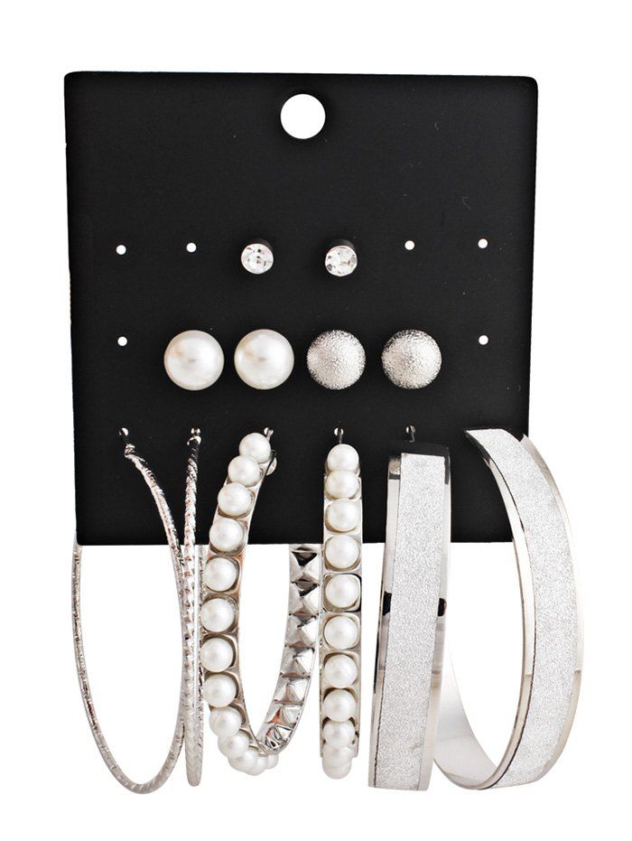 

6pcs Artificial Crystal Earring Set, Silver