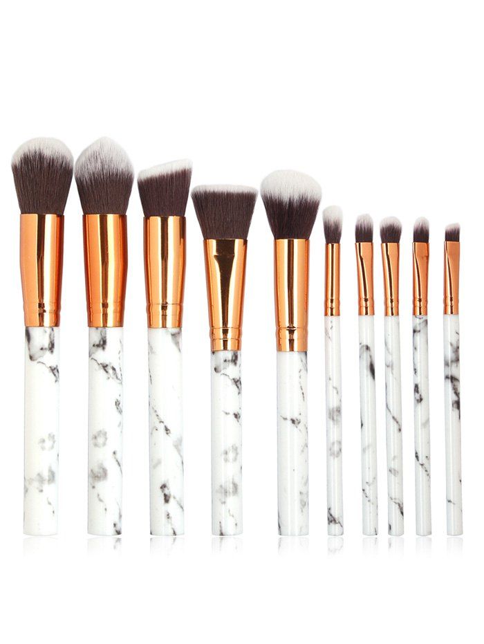 

10 Pcs Marble Handles Extra Soft Silky Travel Makeup Brush Suit, Gray cloud