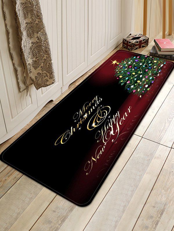 

Christmas Tree Greeting Pattern Anti-skid Water Absorption Area Rug, Multi