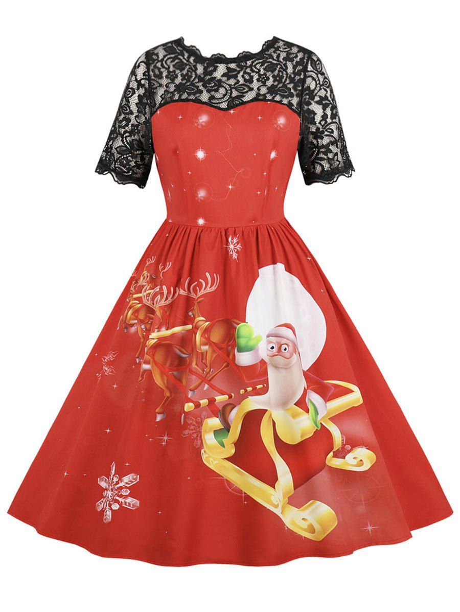 

Lace Panel Santa Claus Vintage Dress, Red