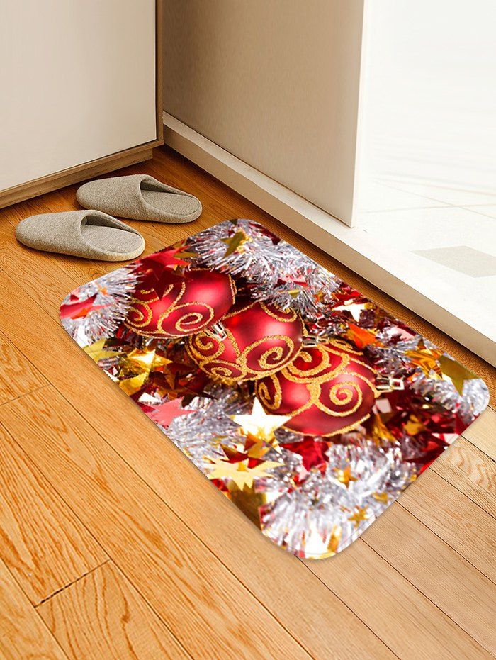 

Christmas Balls Stars Pattern Anti-skid Water Absorption Area Rug, Multi