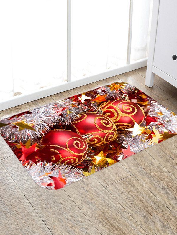 

Christmas Balls Stars Pattern Anti-skid Water Absorption Area Rug, Multi