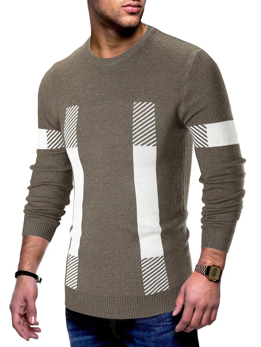 

Contrast Color Striped Print Pullover Sweater, Coffee