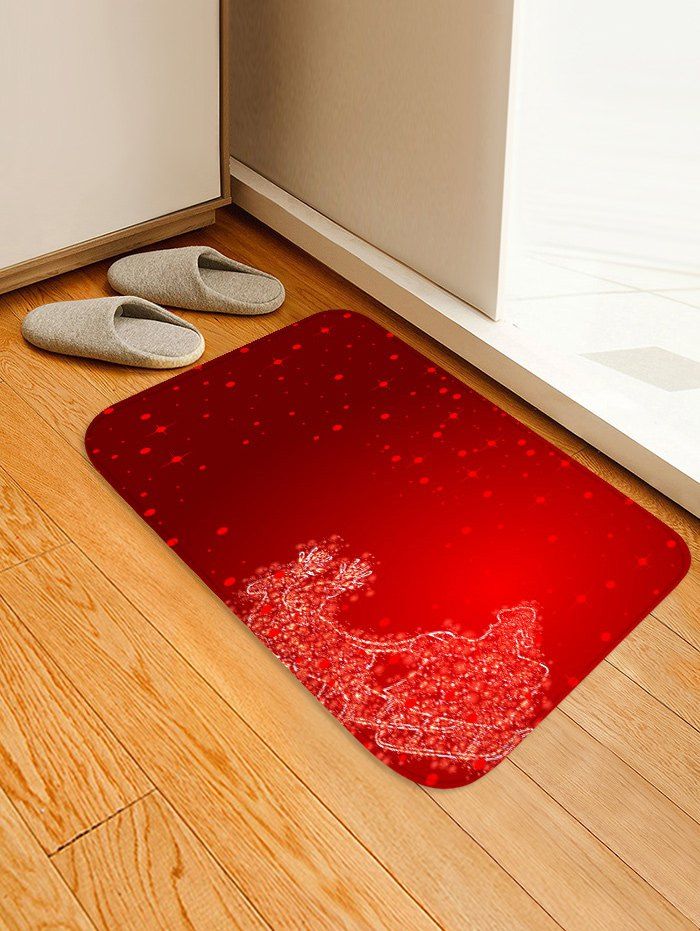 

Christmas Sleigh Deer Printed Floor Mat, Rosso red