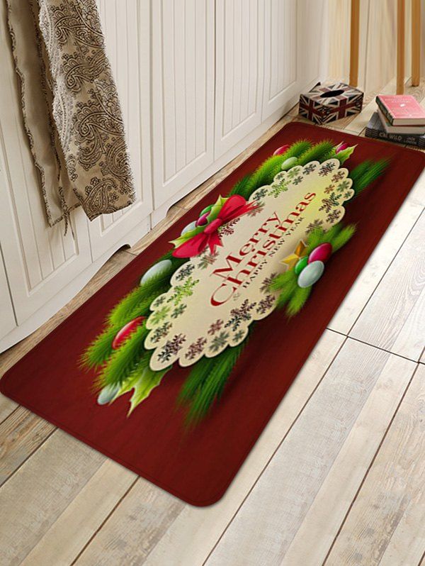 

Merry Christmas Balls Pattern Anti-skid Water Absorption Area Rug, Multi
