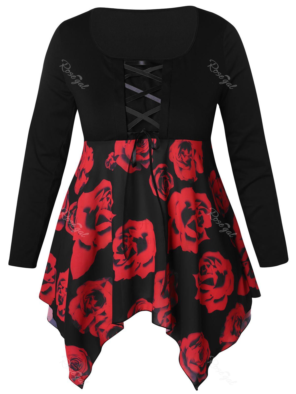 Plus Size Floral Print Asymmetrical T-shirt, Black
