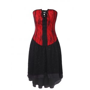 

Gothic Bandeau Strapless Lace Corset Dress, Red