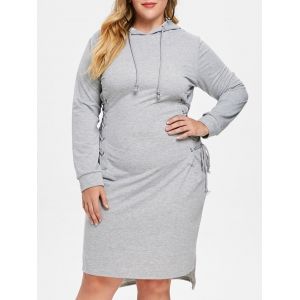 

Plus Size Lace Up Hoodie Dress, Light gray