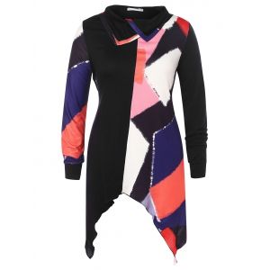 

Plus Size Asymmetrical Color Block T-shirt, Black
