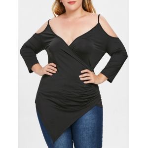 

Plus Size Open Shoulder Asymmetrical T-shirt, Black