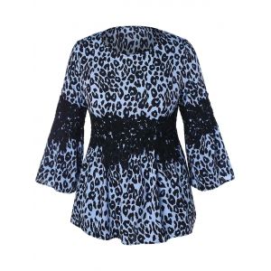 

Leopard Print Lace Insert Plus Size T-shirt, Multi