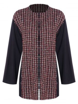 Round Collar Woven Panel Coat