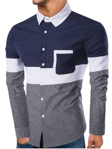 

Casual Panel Long Sleeve Shirt, Cadetblue