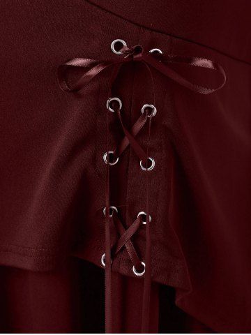 

Lace Up Plus Size Swing T-shirt, Red wine