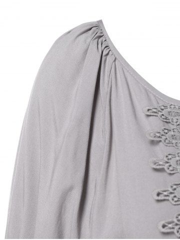 

Lace Panel Long Sleeve Blouse with Tie, Light gray