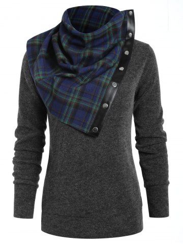 turtleneck tartan asymmetrical sweatshirt