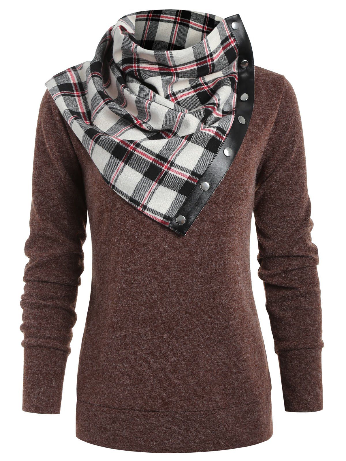 

Round Neck Sweatshirt with Tartan Neck Gaiter, White