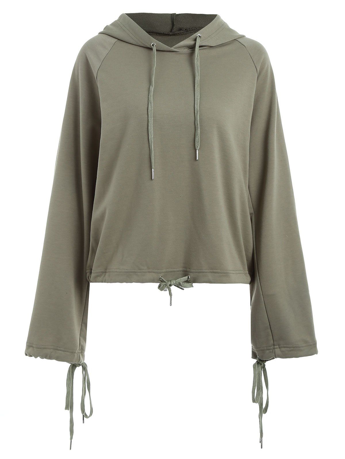 

Tie Cuffs Drawstring Hoodie, Army green