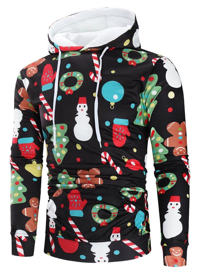 

Christmas Theme Printed Long Sleeve Hoodie, Multi