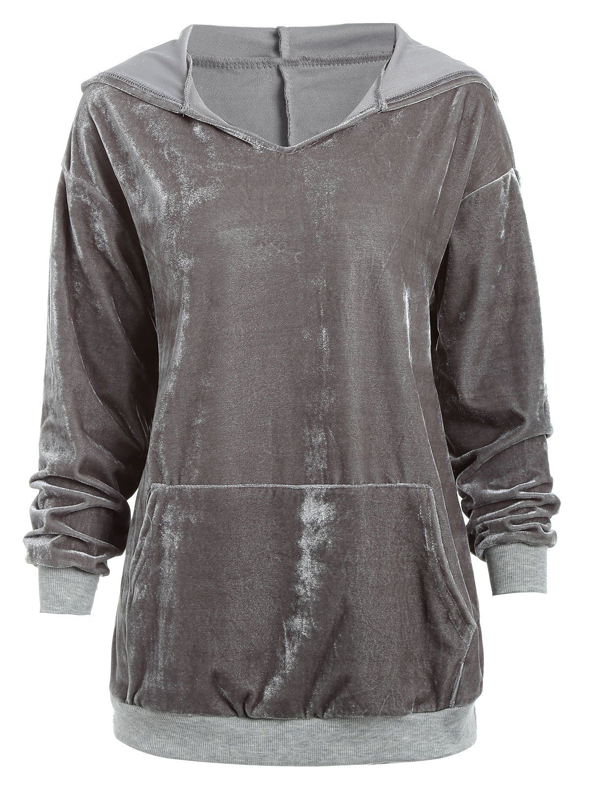 

Kangaroo Pocket Velvet Pullover Hoodie, Gray