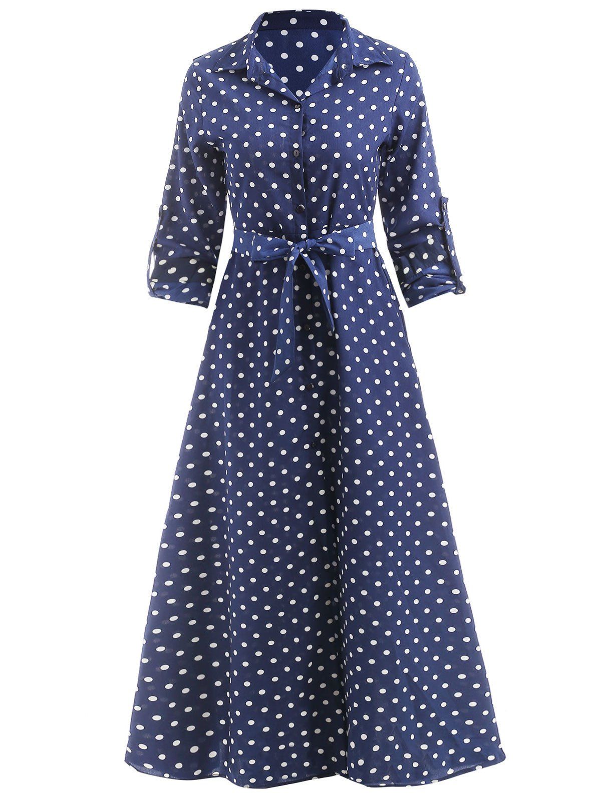 

Polka Dot Print Maxi Shirt Dress, Deep blue