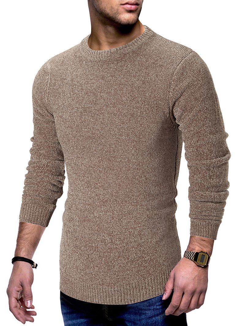 

Solid Crew Neck Pullover Sweater, Coffee