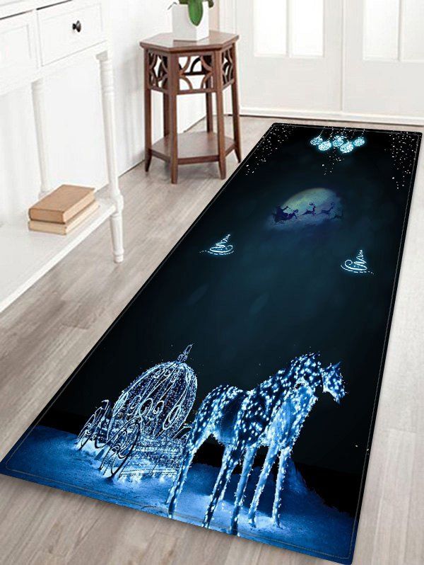 

Christmas Night Elk Printed Floor Mat, Midnight blue