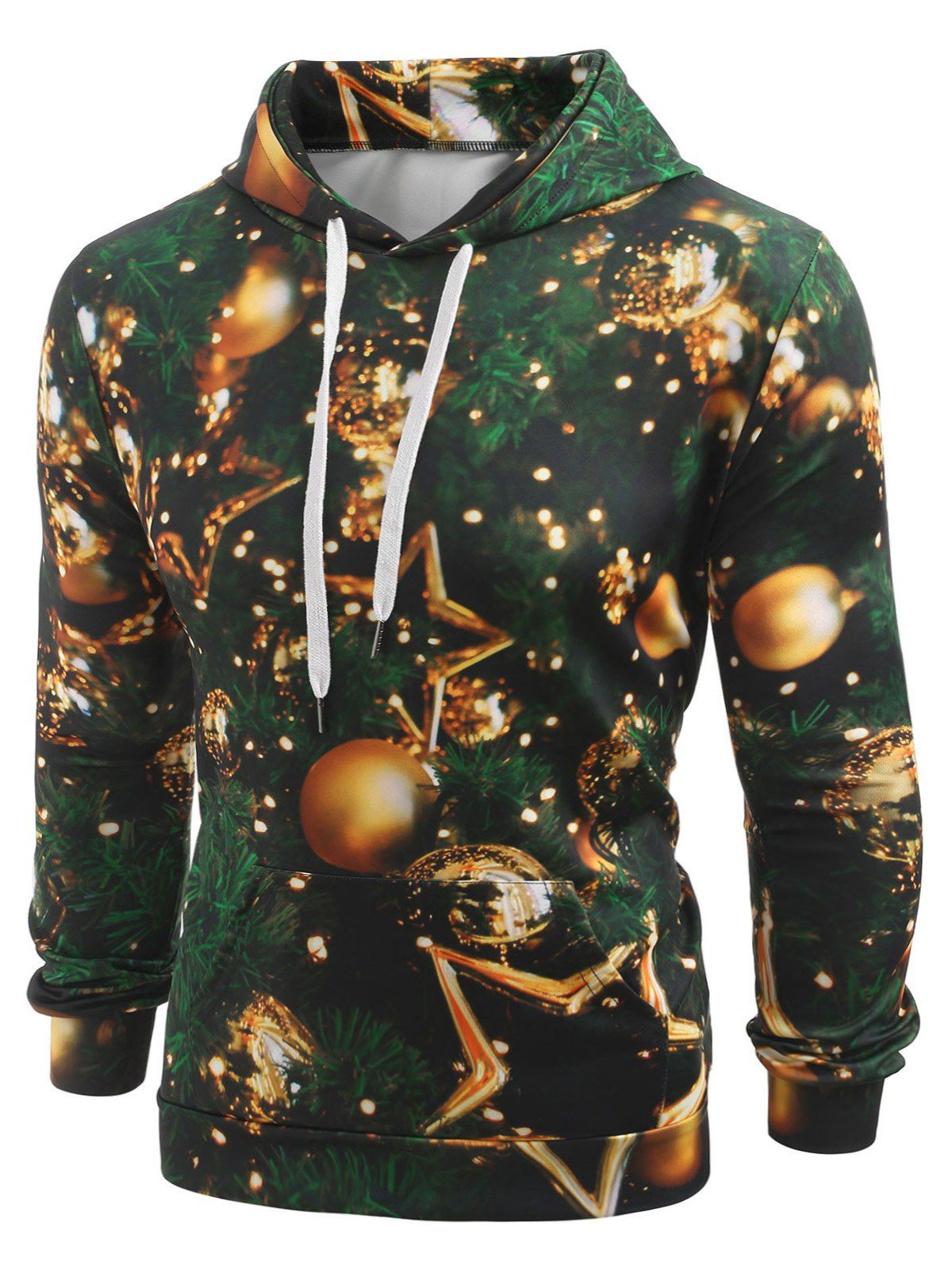 

Christmas Baubles Print Drawstring Hoodie, Hazel green