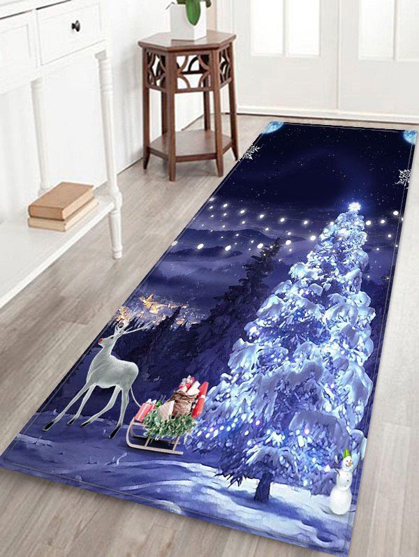 

Christmas Tree Deer Printed Floor Mat, Midnight blue