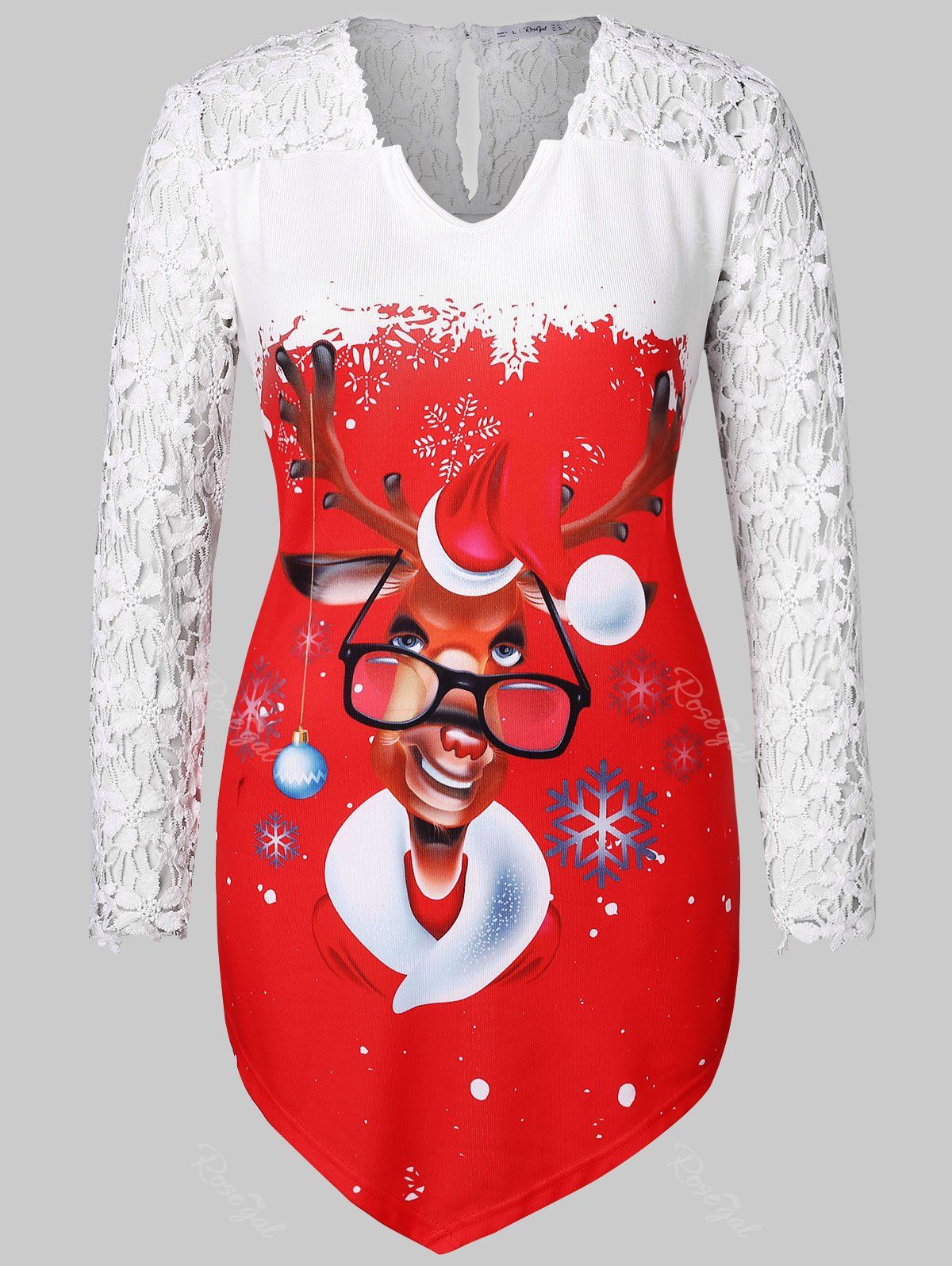 

Christmas Plus Size Printed Asymmetrical Tee, Red