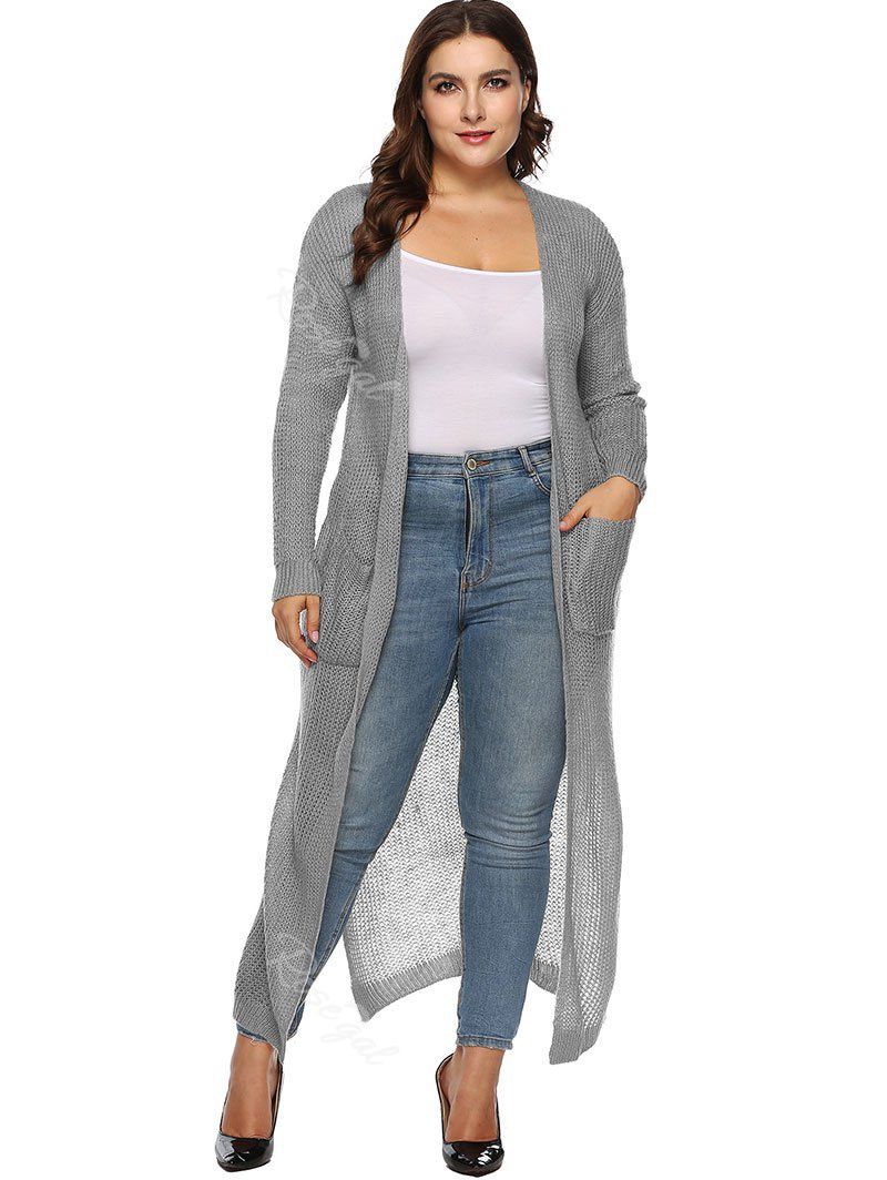 

Plus Size Slit Duster Cardigan, Light gray