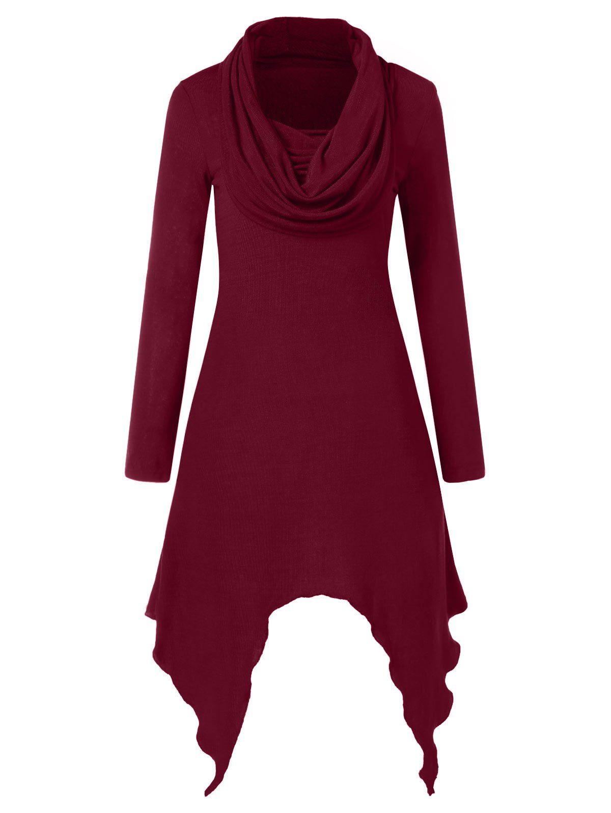 

Cowl Neck Full Sleeve Handkerchief Dress, Red wine