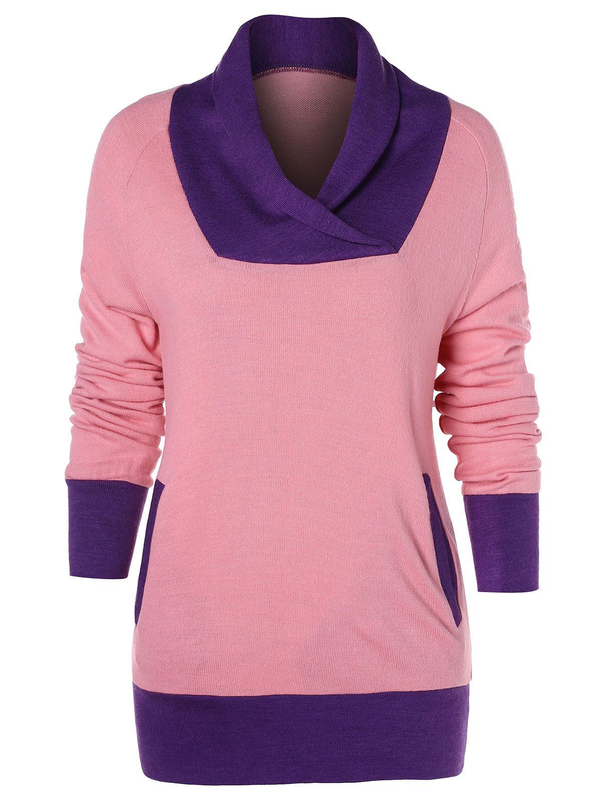 

Color Trim Long Sleeve T-shirt with Pocket, Pink