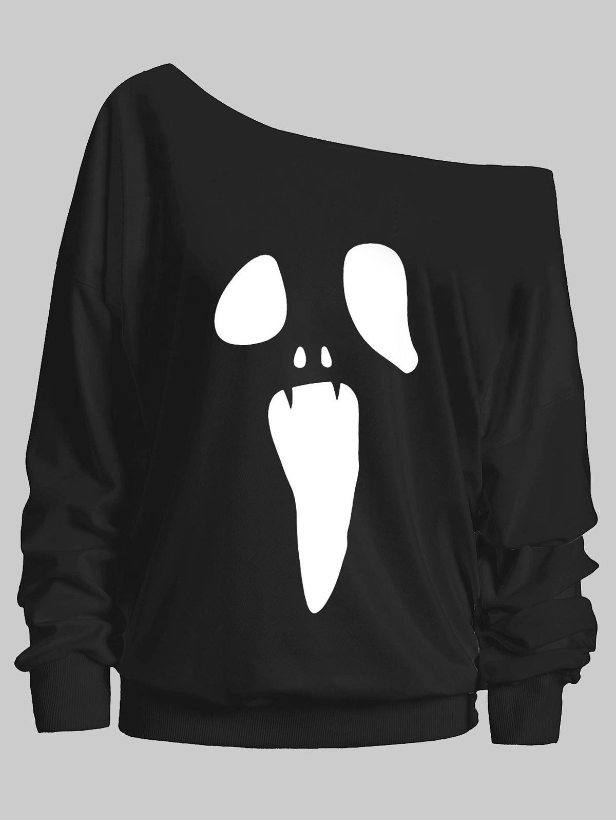 

Plus Size Scary Face Skew Neck Sweatshirt, Black