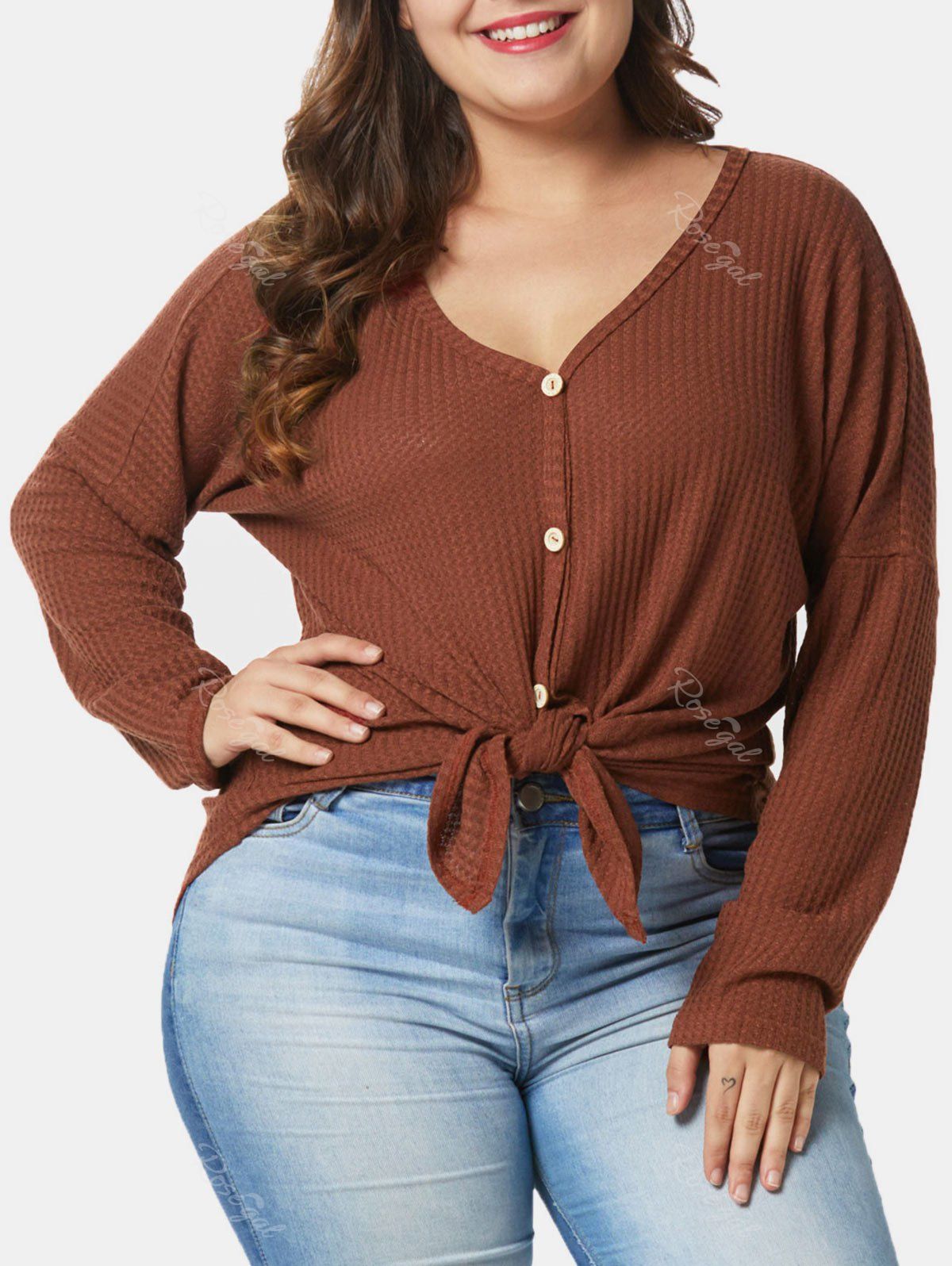 

Plus Size Drop Shoulder High Low T-shirt, Deep brown