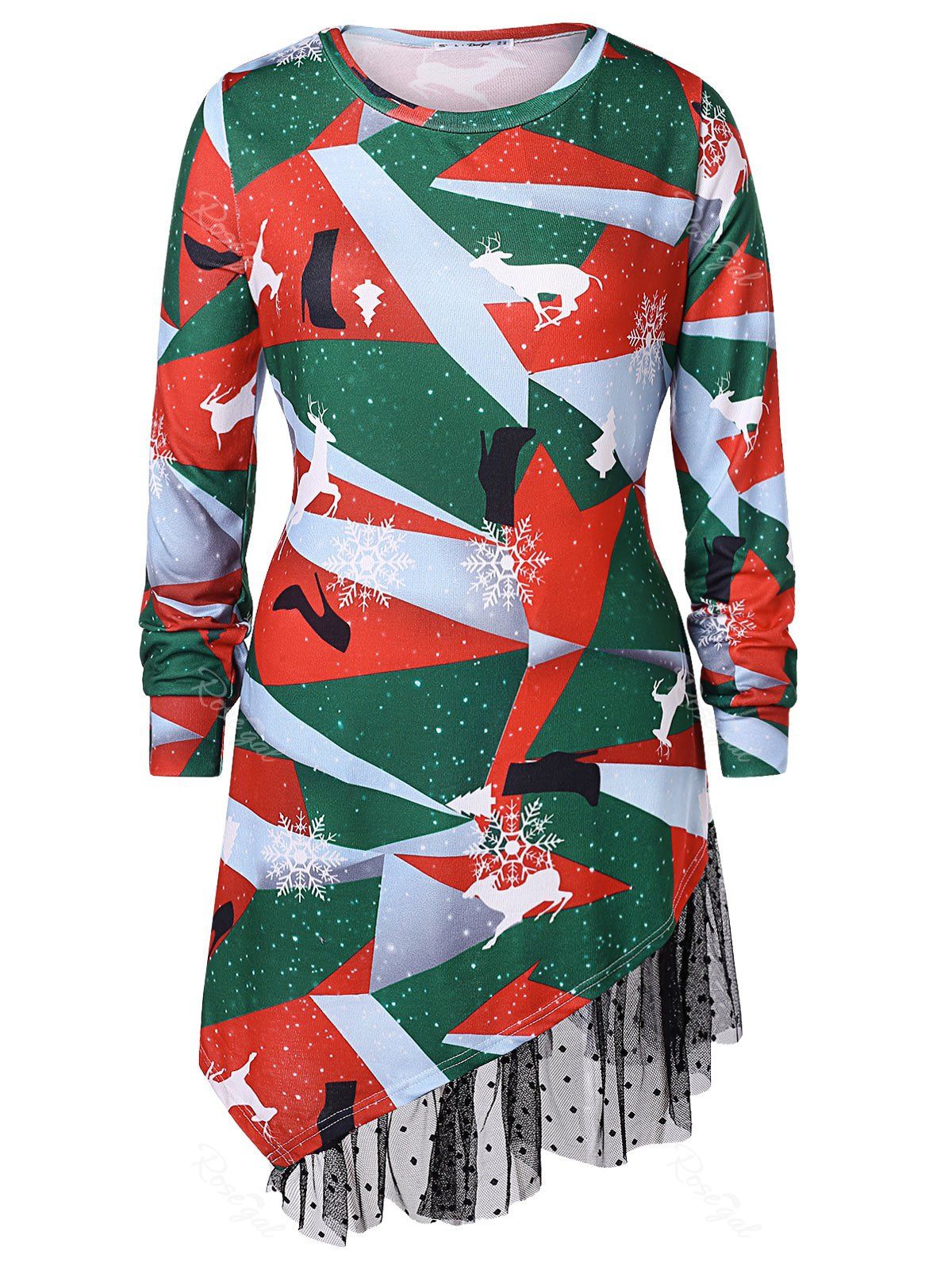 Christmas Printed Asymmetrical Plus Size T-shirt, Multi