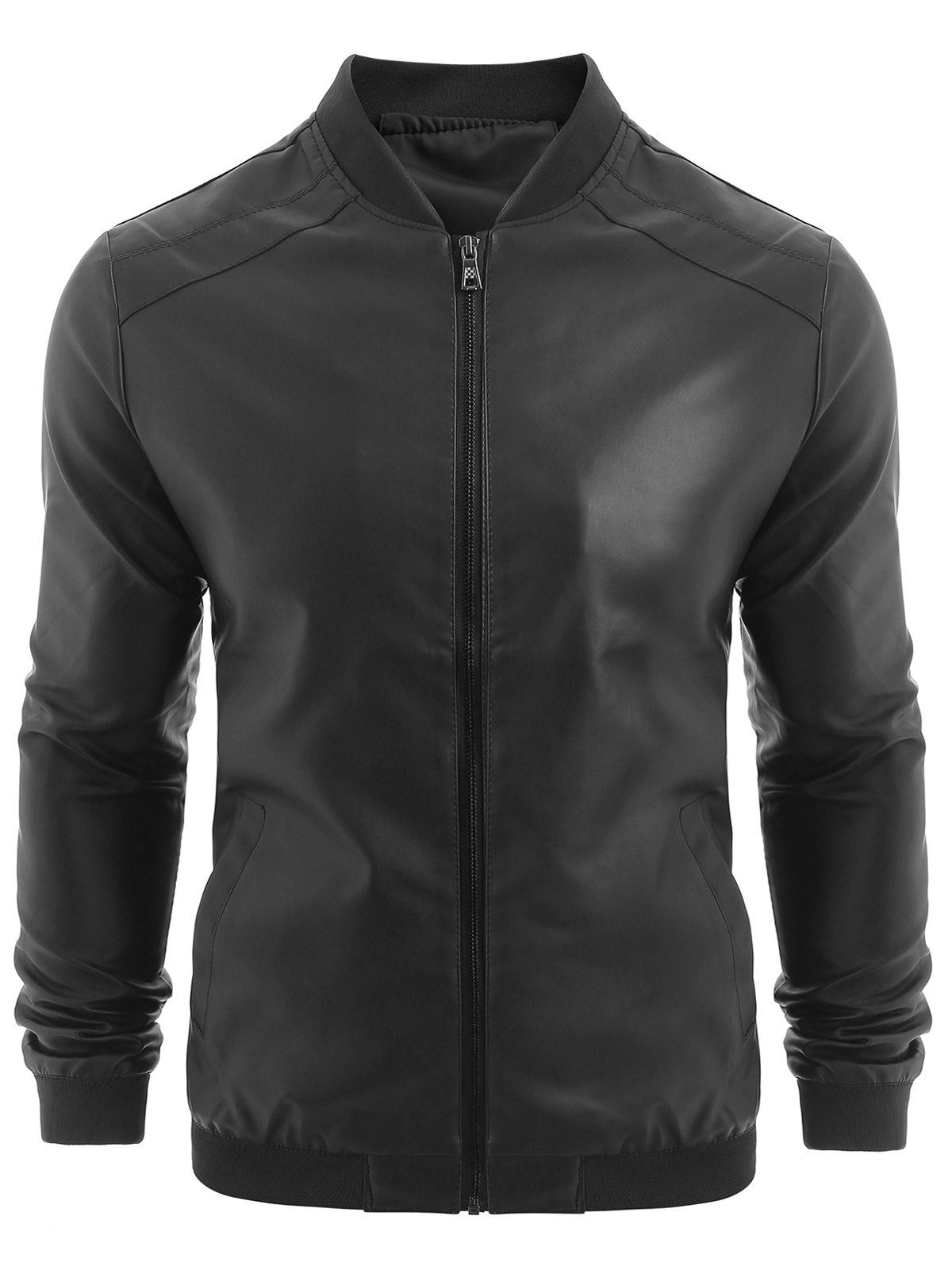 

PU Leather Zip Up Solid Jacket, Black
