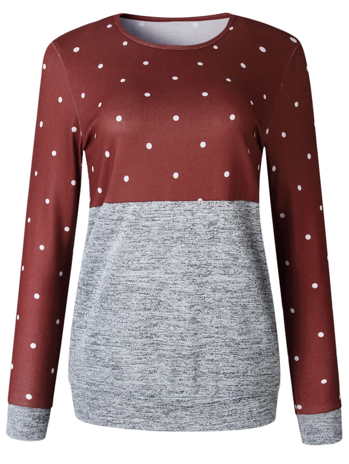 

Color Block Polka Dot Sweatshirt, Red wine