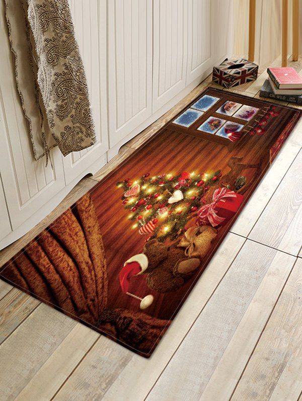 

Christmas Tree House Pattern Anti-skid Water Absorption Area Rug, Multi